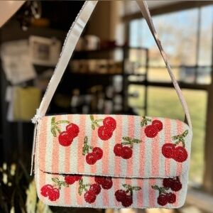 NWT Viral Red Cherry Pink Beaded Purse